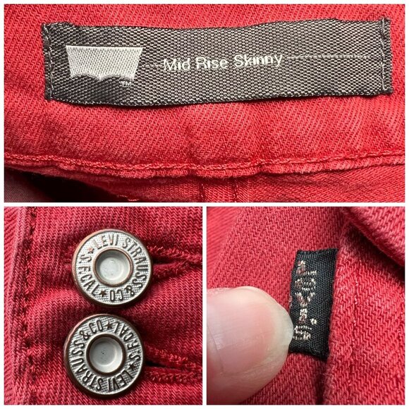 Levi’s Red Mid Rise Skinny Jeans Stretch Approx. Size 8 - Picture 3 of 11